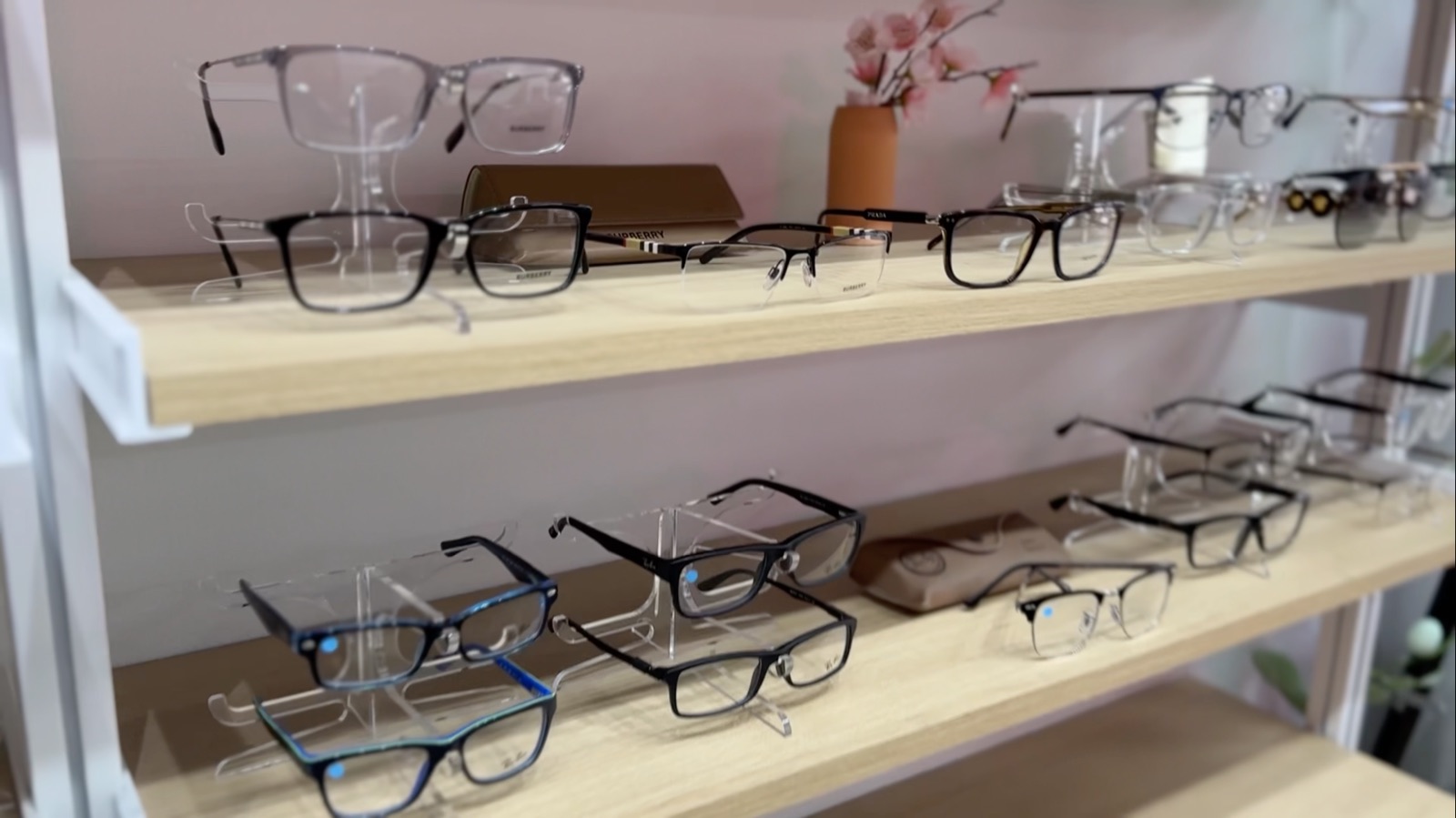 Wall of designer frames in the optical